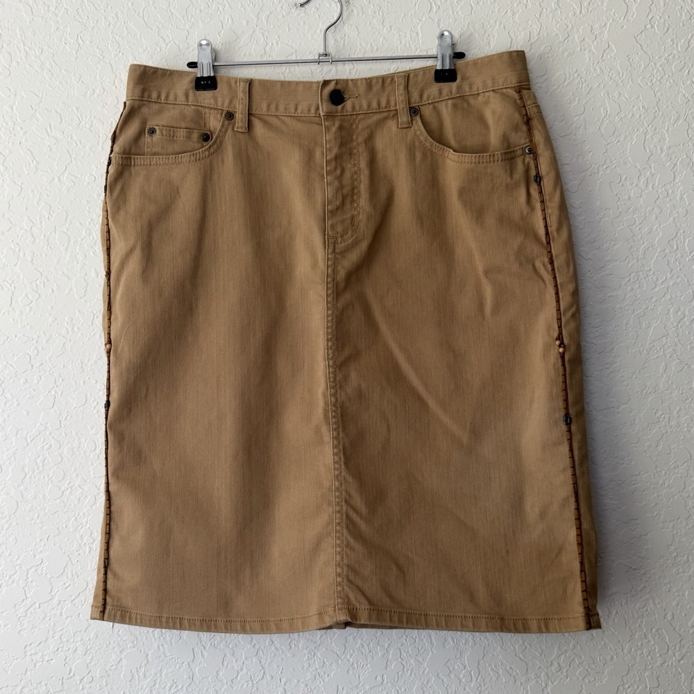 Vtg Ralph Lauren Midi Skirt Sz 10 Tan Brown Western Preppy Old Money Cotton